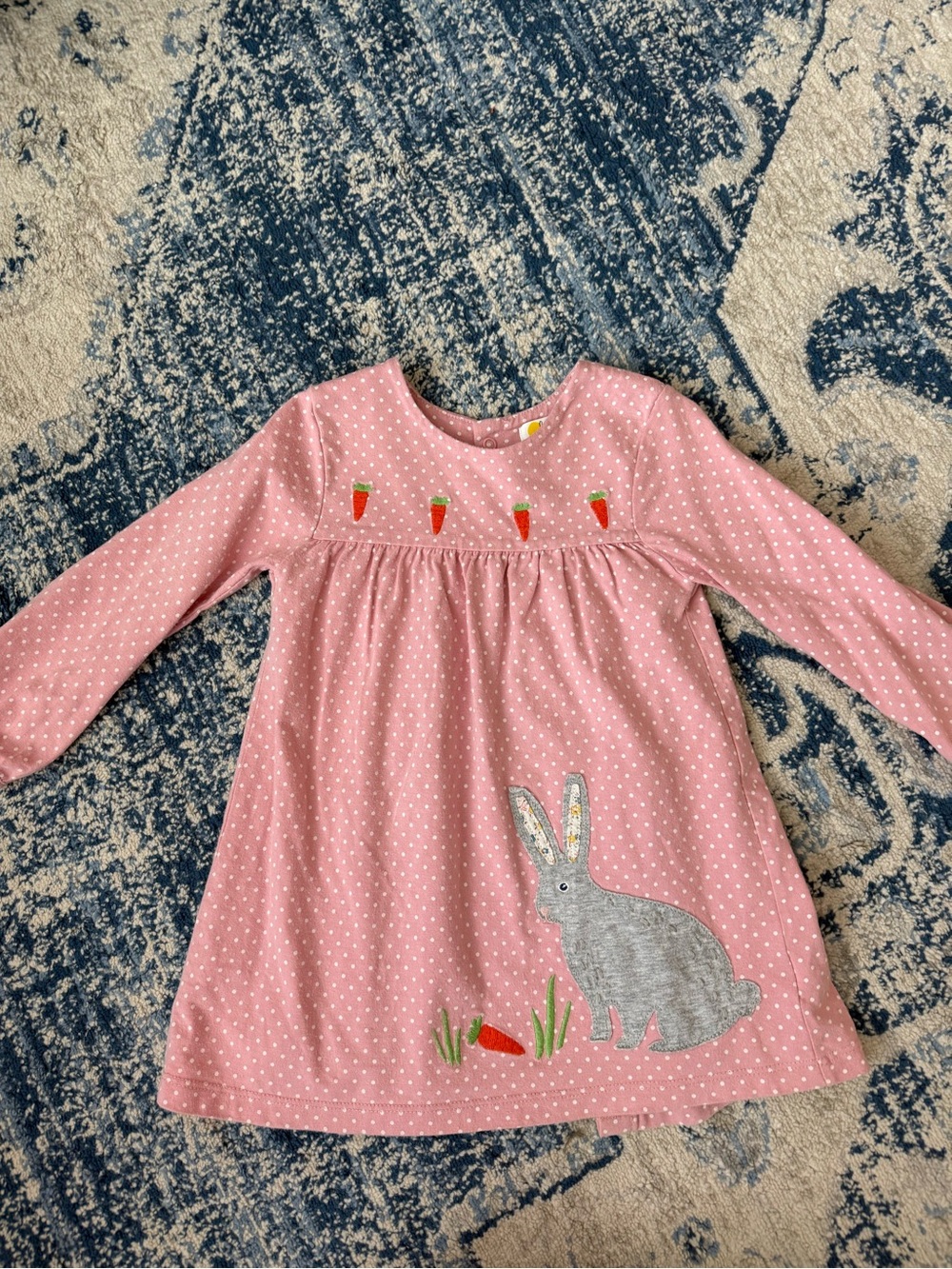 Baby Boden Pink Polka Dot Bunny Appliqué Dress